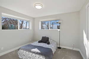 Bedroom featuring baseboards and carpet