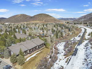 Drone / aerial view with a mountain view