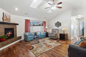 New hardwood floors and a cozy fireplace