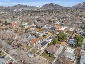 Drone / aerial view featuring a residential view and a mountain view