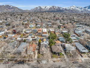 Drone / aerial view with a mountain view and a residential view