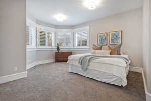 Bedroom featuring carpet floors and baseboards