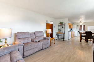 Living room featuring light wood-style floors