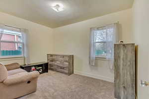 Living area with baseboards and carpet floors