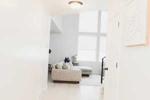 Interior space with wood finished floors and visible vents