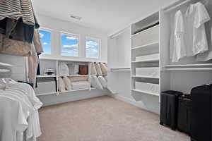 Spacious closet with visible vents and carpet