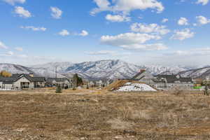 Property view of mountains with a residential view