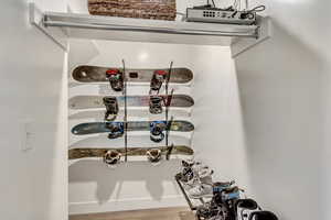 Wine area featuring wood finished floors