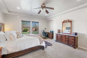 Bedroom with visible vents, recessed lighting, baseboards, and carpet