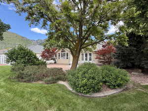 View of green lawn with a mountain view