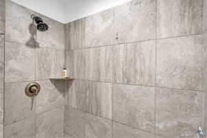 Room details featuring a tile shower