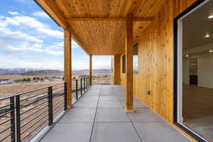 Balcony with a mountain view