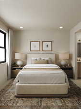 Rendering of Bedroom featuring carpet and recessed lighting
