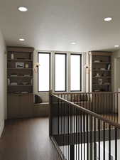 Rendering of Hall featuring hardwood / wood-style flooring, recessed lighting, and an upstairs landing