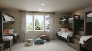 Rendering of Bedroom with carpet flooring and recessed lighting