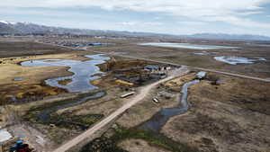 Bird's eye view featuring a water and mountain view