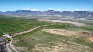 Drone / aerial view of a mountainous background