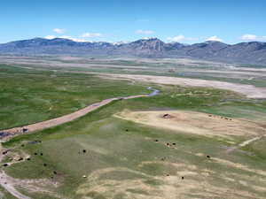 Drone / aerial view of a mountainous background