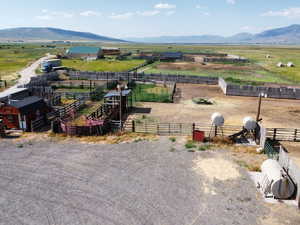 Overview of rural landscape with mountains