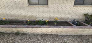 Exterior details featuring brick siding and gas meter