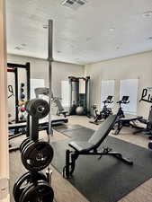 Full gym, with plenty of equipment for every workout
