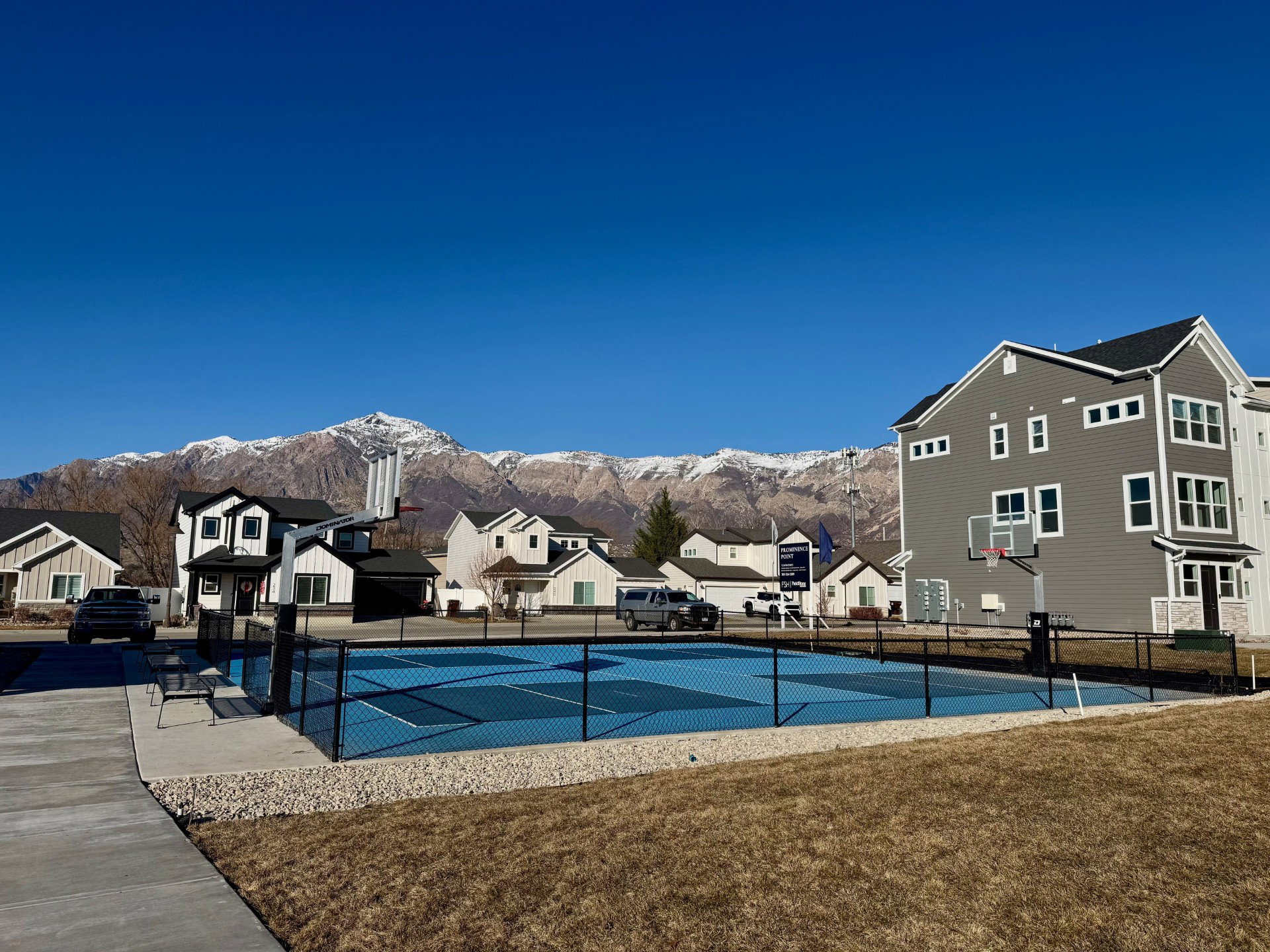 Pickleball/basketball courts looking north towards Ben Lomond