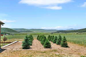 View of mountain background featuring rural landscape