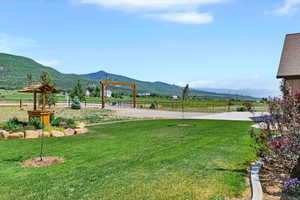 View of yard with a mountain view and a rural view