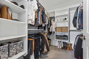 Spacious closet featuring carpet