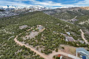 Drone / aerial view with a mountain view