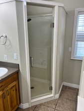 Master bath new glass shower door