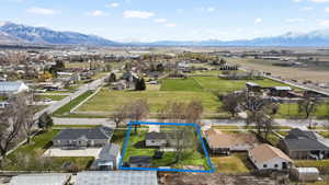 Drone / aerial view with a residential view, a rural view, and a mountain view
