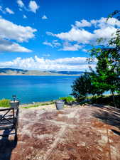 Water view with a mountain view