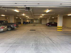 Parking garage featuring a garage door opener