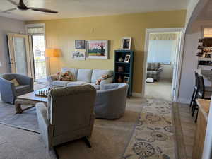 Looking into the master bedroom (right) and deck (left)