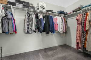 Walk in closet with carpet flooring