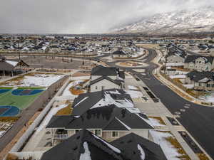 Drone / aerial view with a mountain view and a residential view