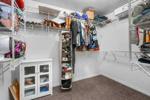 Walk in closet with carpet floors