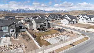 Drone / aerial view with a mountain view and a residential view