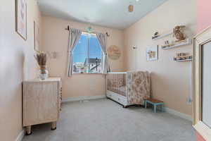 Sitting room featuring visible vents, baseboards, and carpet
