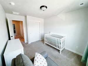 Bedroom 2 with carpet floors and closet