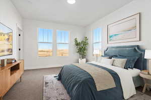 Carpeted bedroom with baseboards