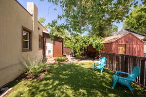 Exterior space with Xeriscape flower and vegetable garden.