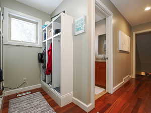 Mudroom and cubbys from garage
