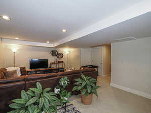 Living room with recessed lighting