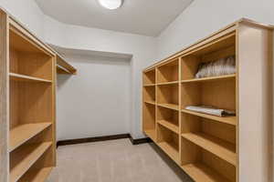 Spacious closet with carpet flooring