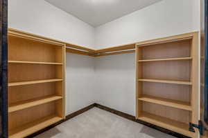 Spacious closet with carpet flooring