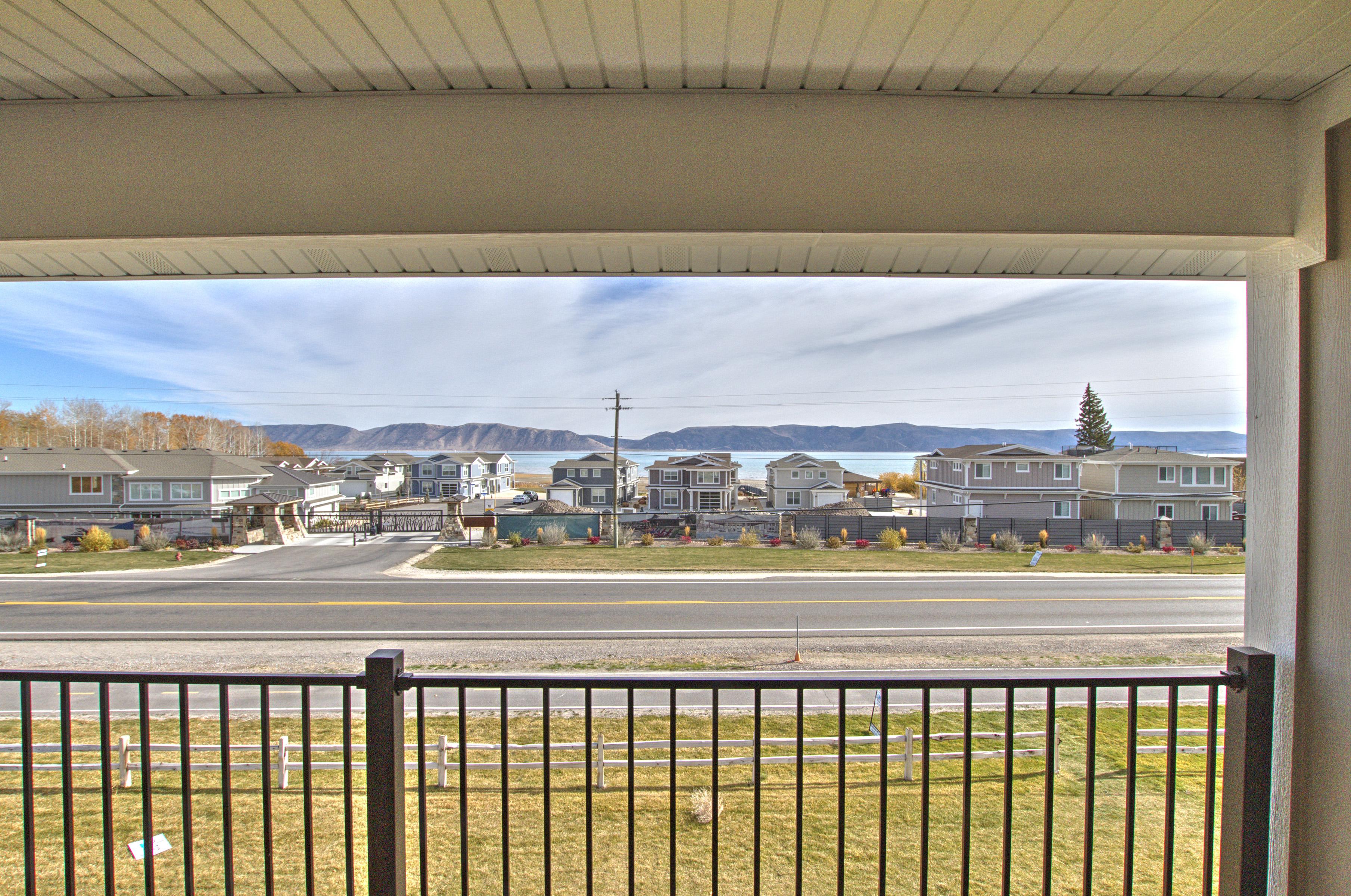 Large covered deck with Bear Lake View