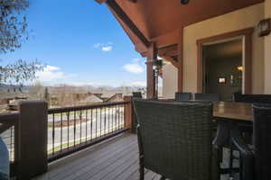 Deck featuring a mountain view