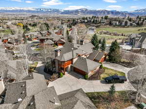 Drone / aerial view featuring a mountain view and a residential view